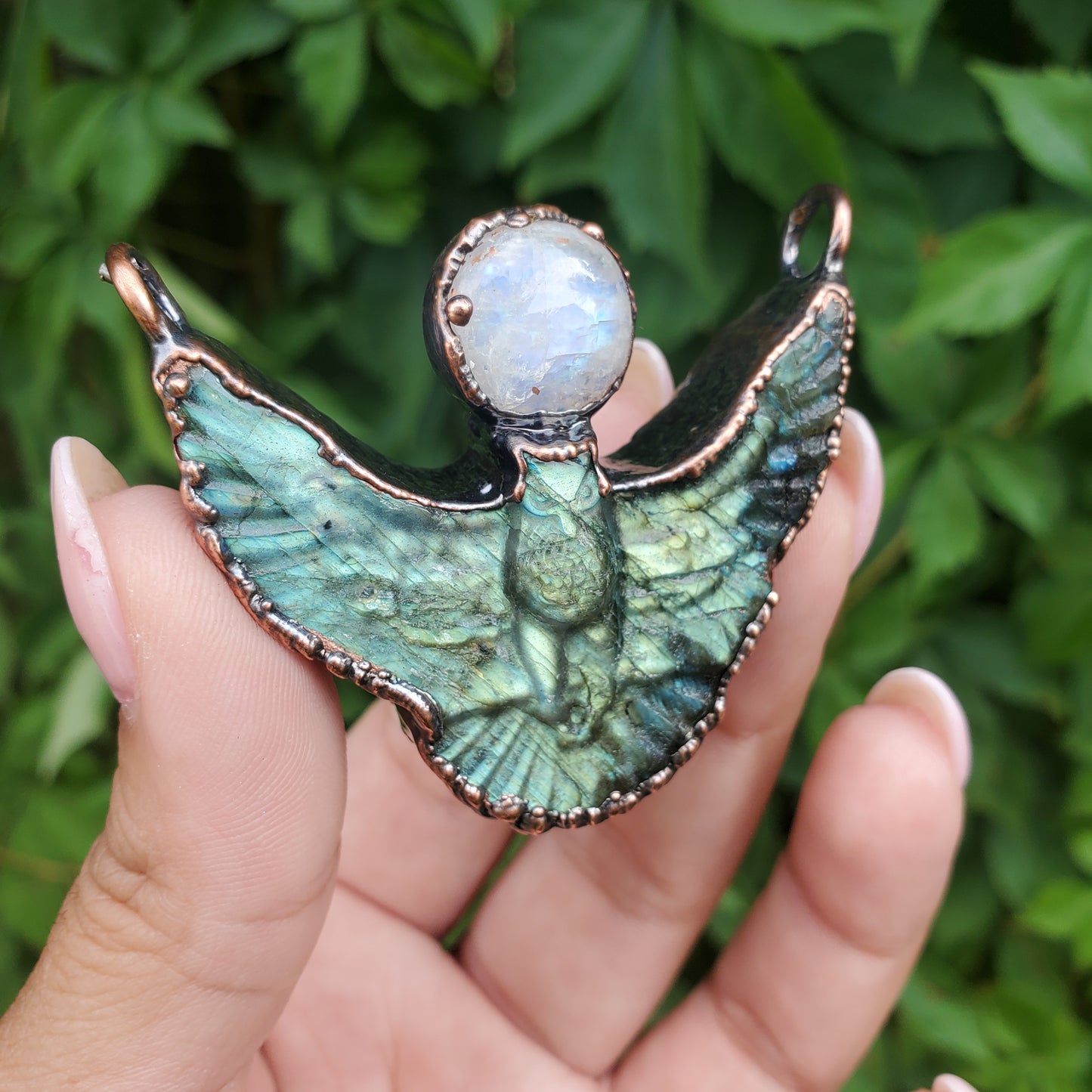 Labradorite and Moonstone Owl Necklace