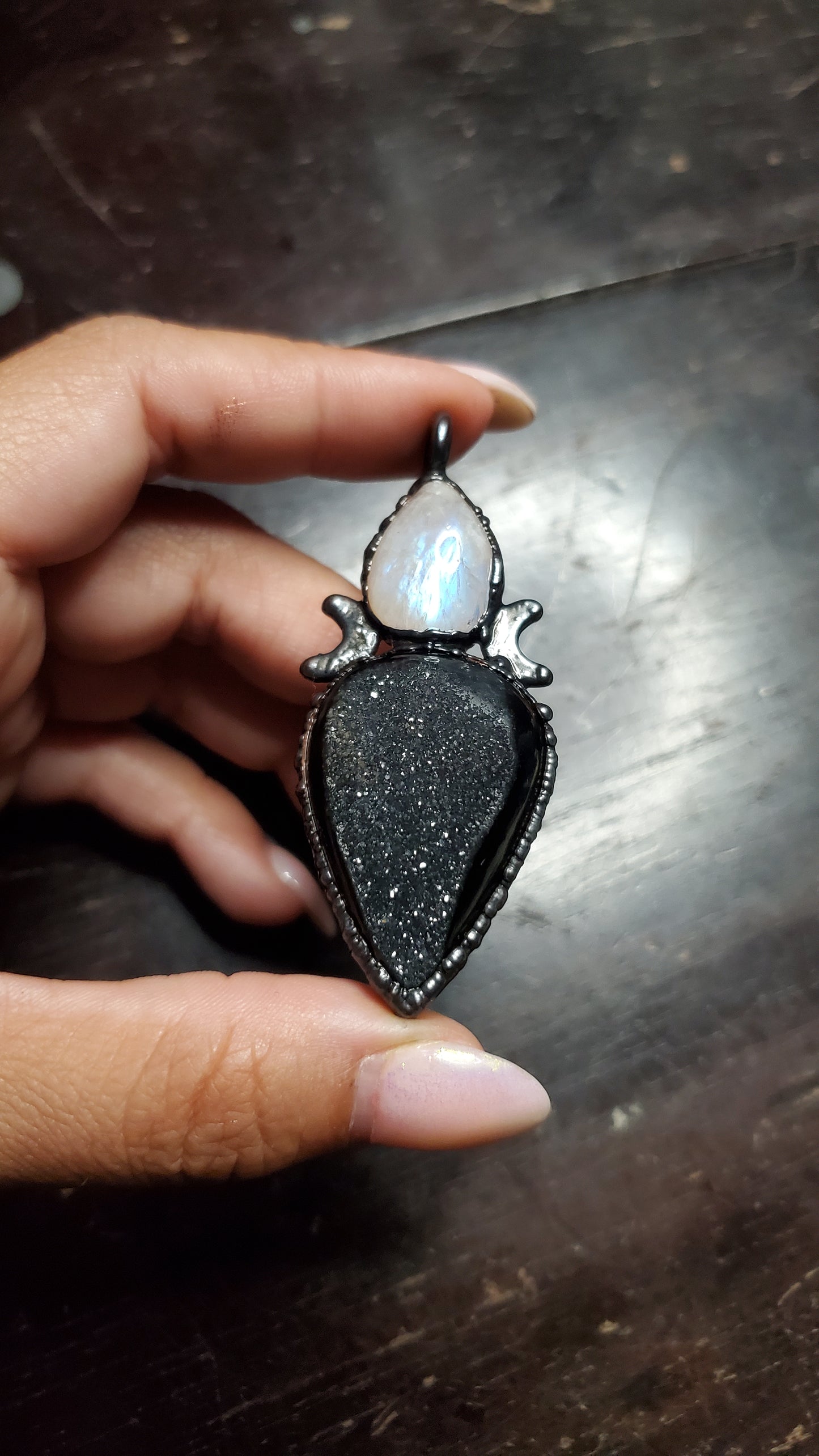 Moonstone and Druzy Necklace