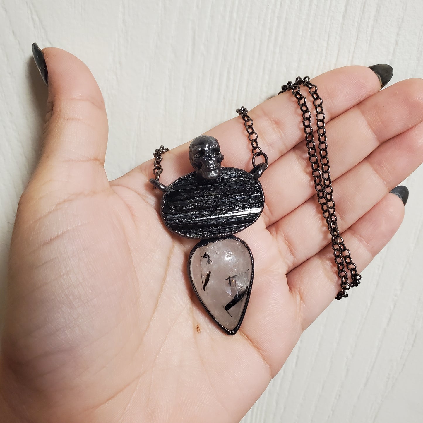 Black and White Collection- Tourmaline and Tourmalated Quartz Necklace