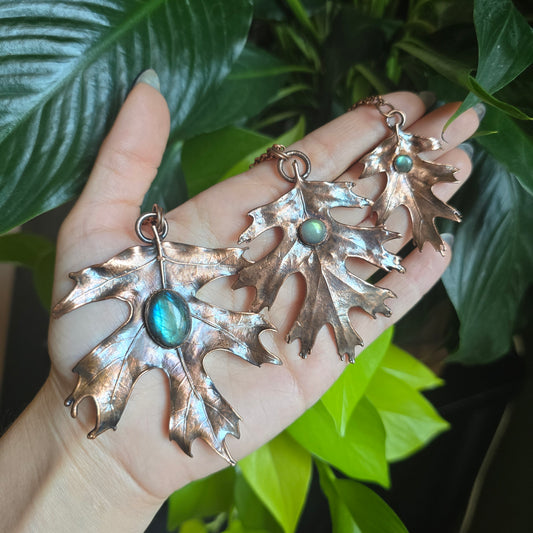 Labradorite & Real Leaf Necklaces - From the Garden II