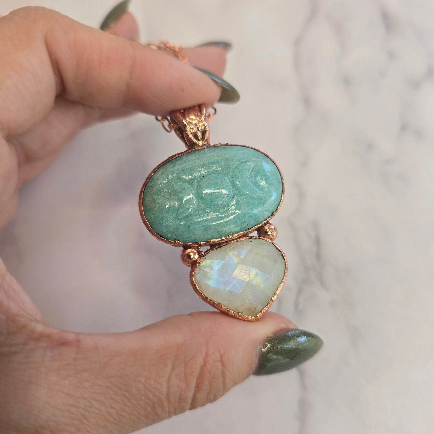 Triple Moon Amazonite & Moonstone Necklace