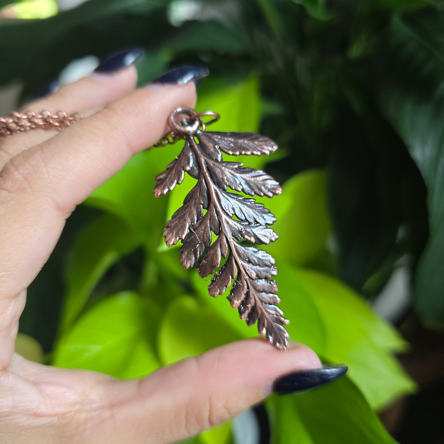 Real Fern Leaf & Moss Agate Necklace - From the Garden II