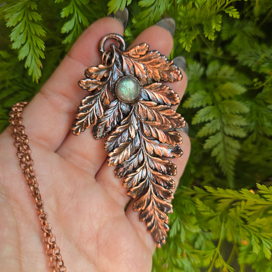 Real Fern Leaf & Labradorite Necklace - From the Garden II