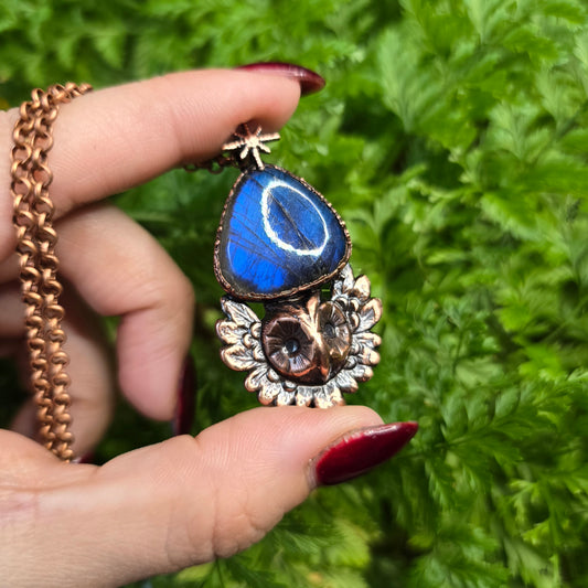 Blue Labradorite Owl Necklace