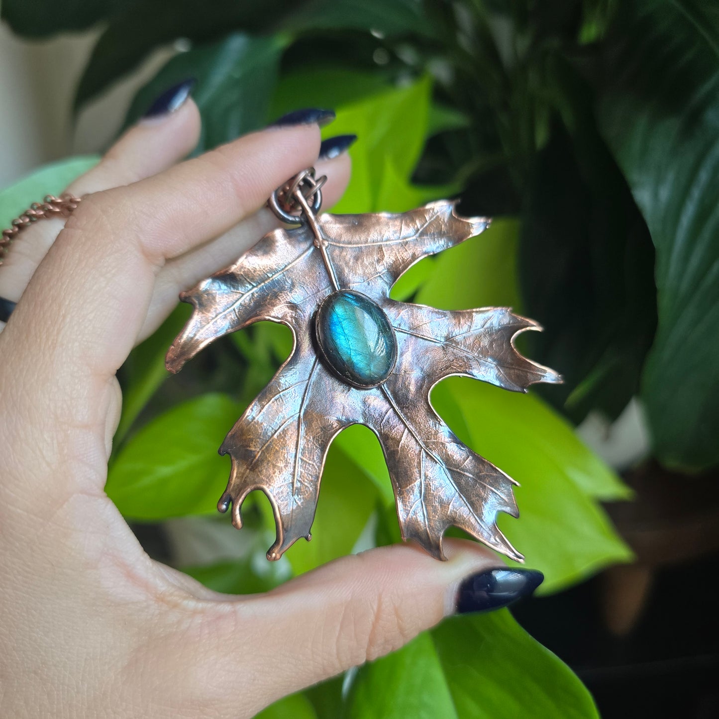 Labradorite & Real Leaf Necklaces - From the Garden II