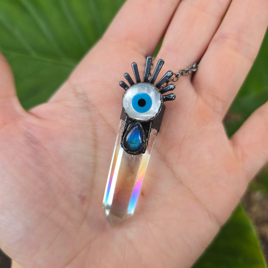 Labradorite and Angel Aura Quartz Necklace