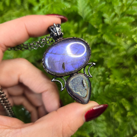 Purple Labradorite & Aura Druzy Agate
