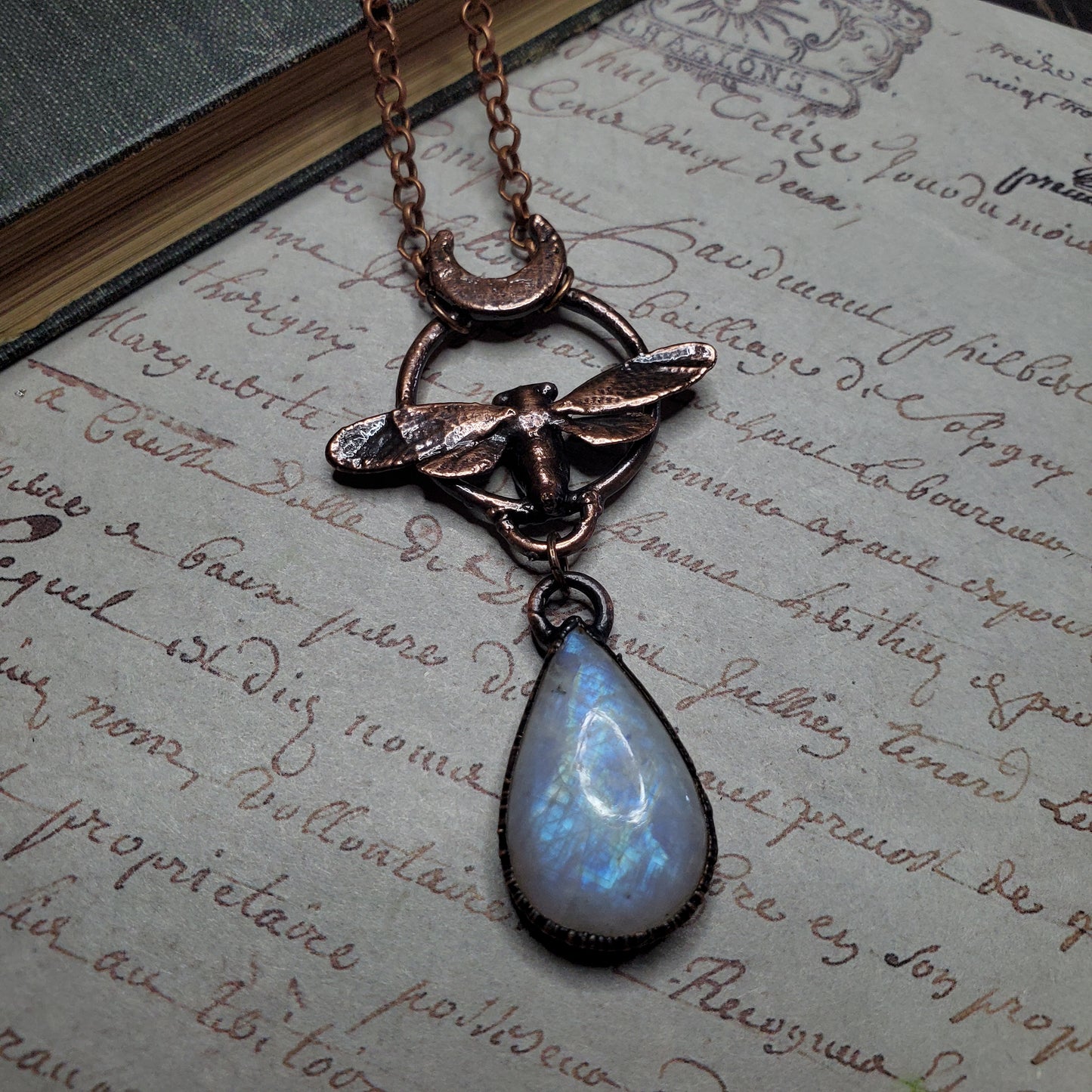 Summer Nights Collection - Mesquite Cicada and Moonstone Necklace