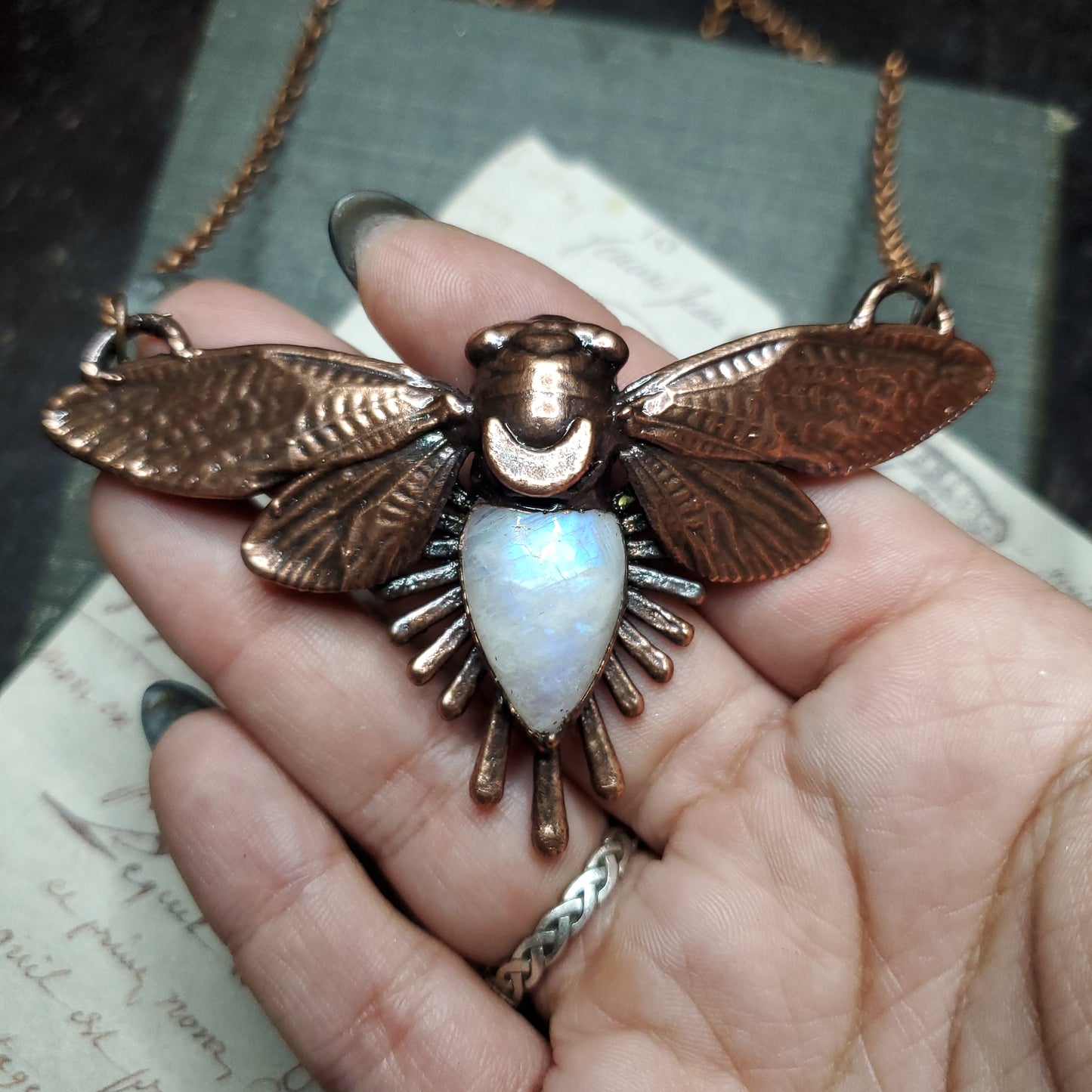 Summer Nights Collection - Moonstone Cicada Necklace