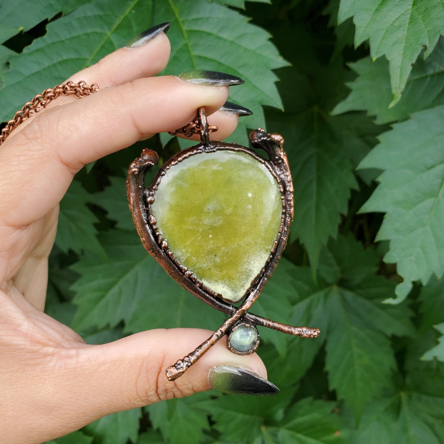 SERPENT COLLECTION - Serpentine and Labradorite Rattlesnake Rib Necklace #3