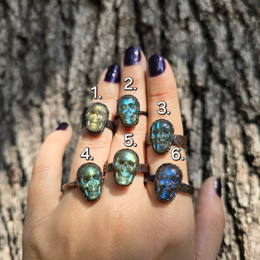 Labradorite Skull Rings - Small