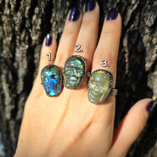 Labradorite Skull Rings - Large