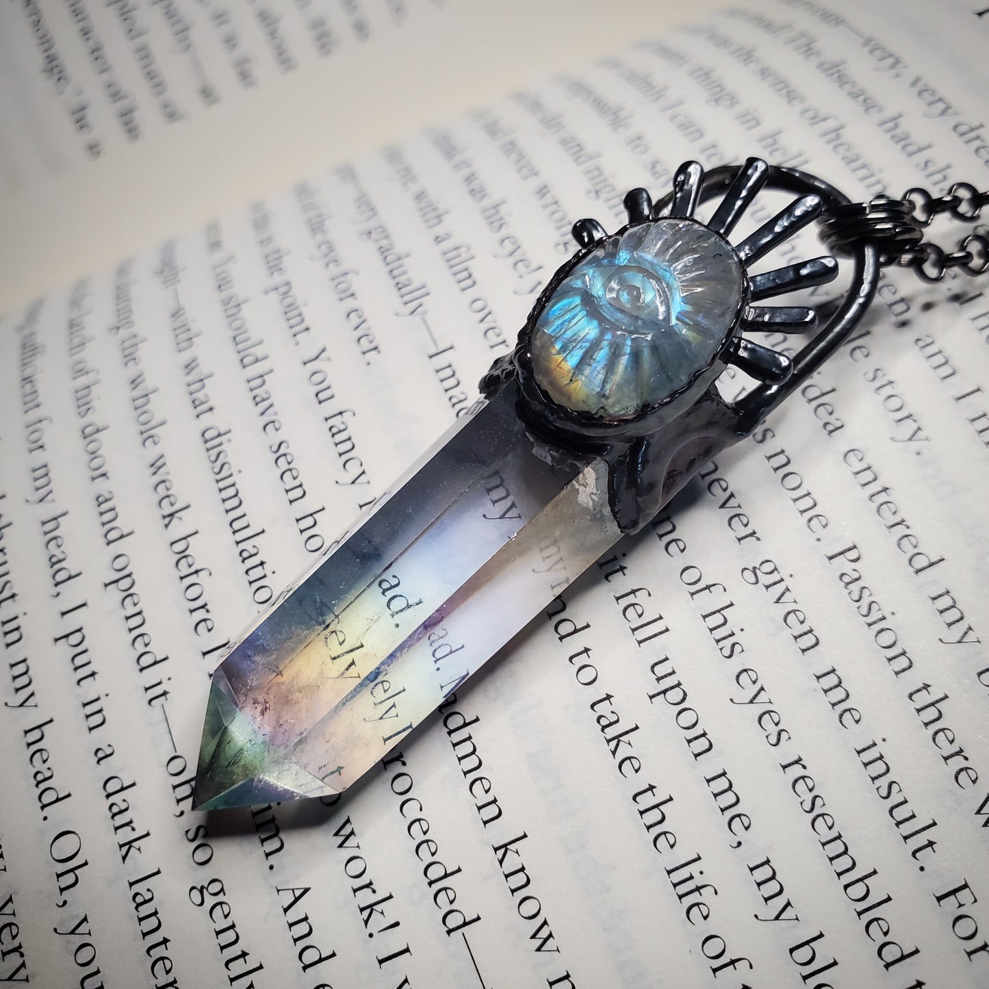EVIL EYE COLLECTION -  Moonstone and Angel Aura Quartz Necklace