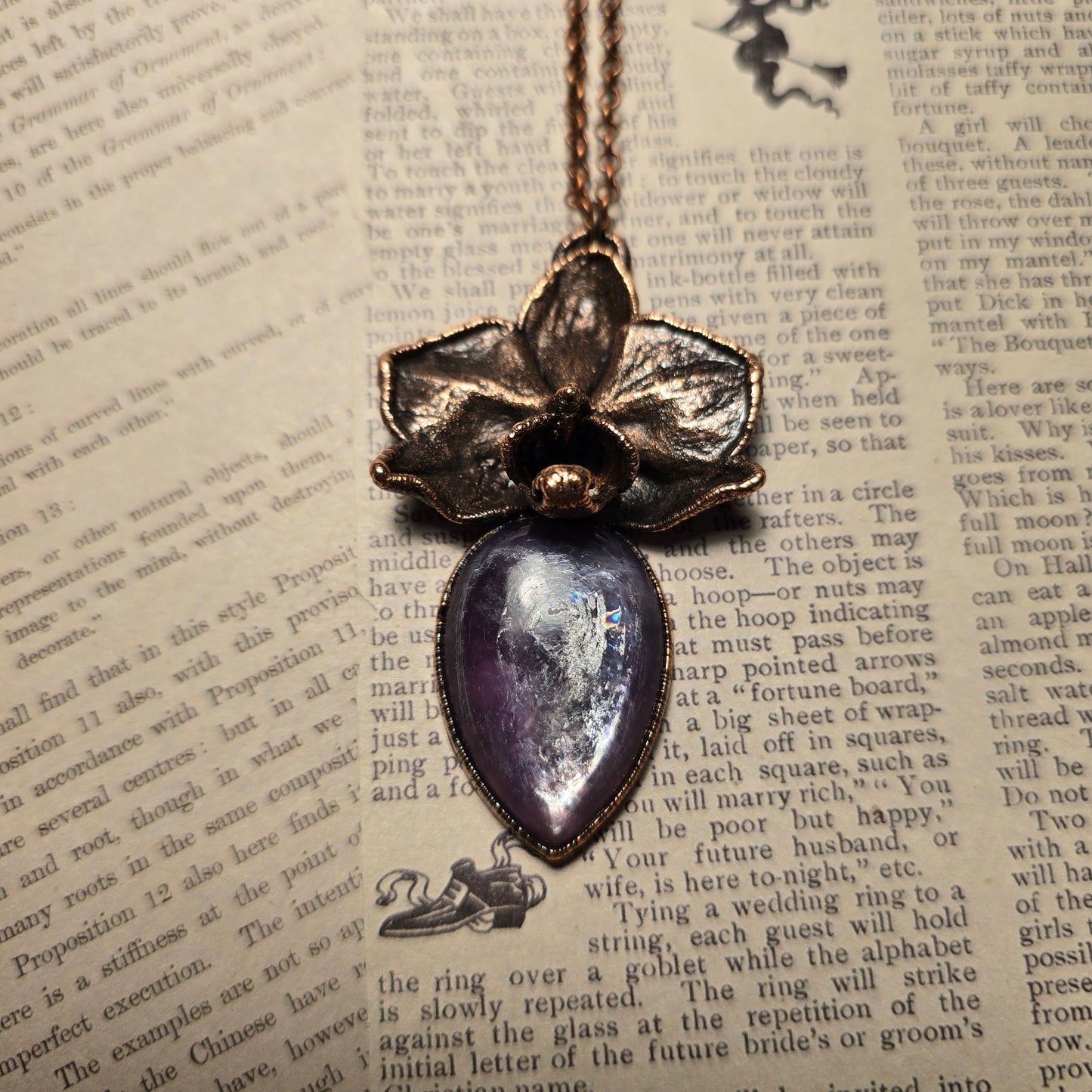 Electroformed Orchid Necklace - Lepidolite