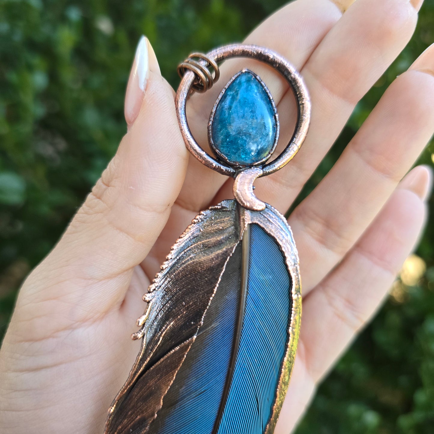 REAL Electroformed Feather - Blue Apatite