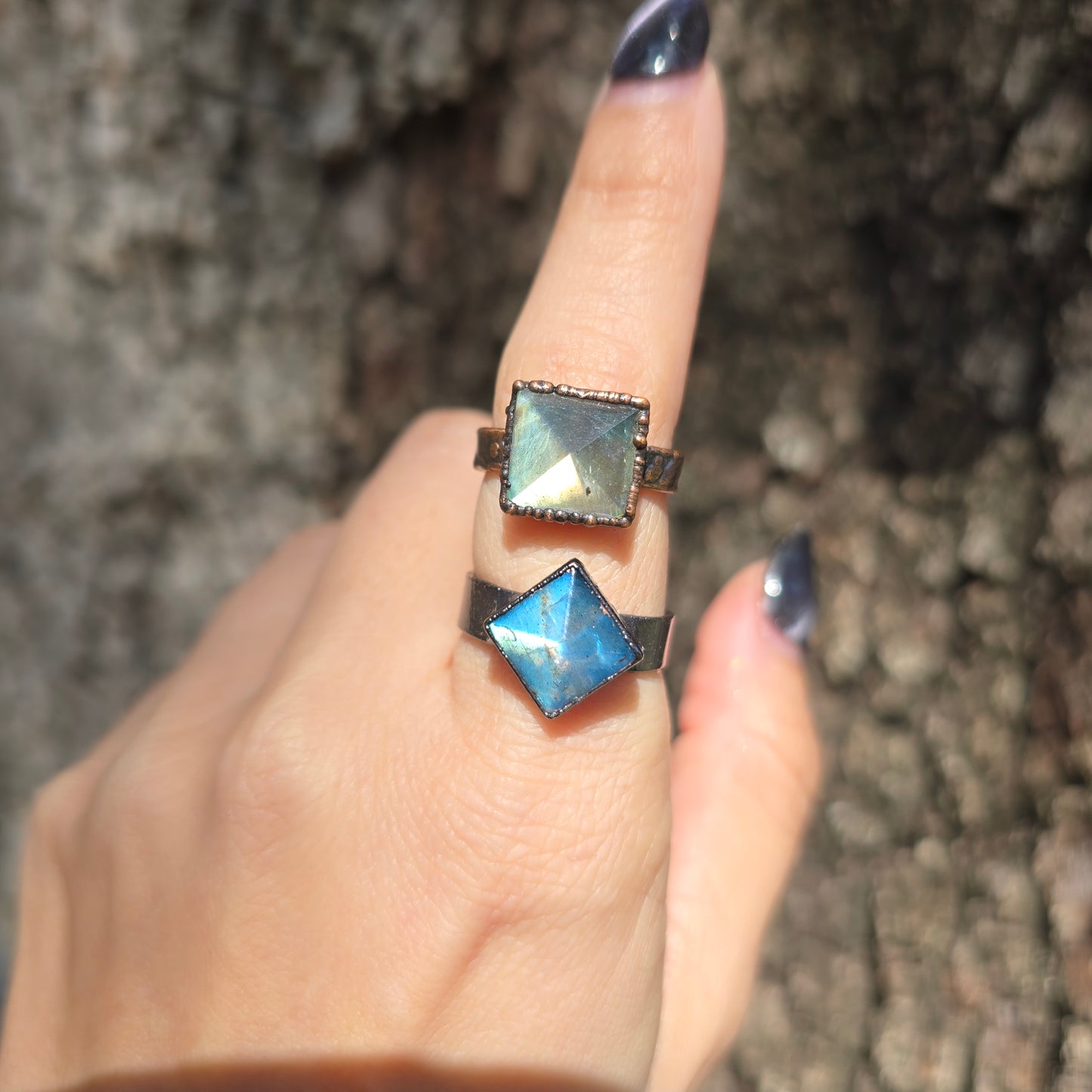 Labradorite Pyramid Rings