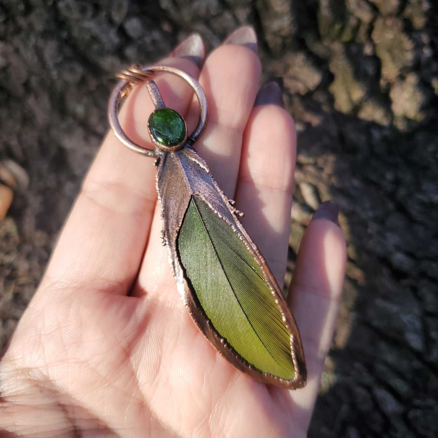 REAL Electroformed Macaw Feather- Diopside