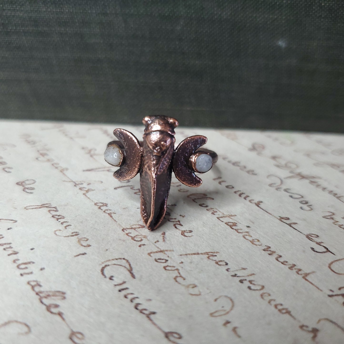 Summer Nights Collection - Mesquite Cicada and Moonstone Ring