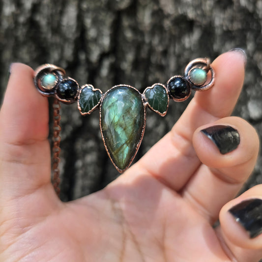 Labradorite, Jade, & Onyx Necklace