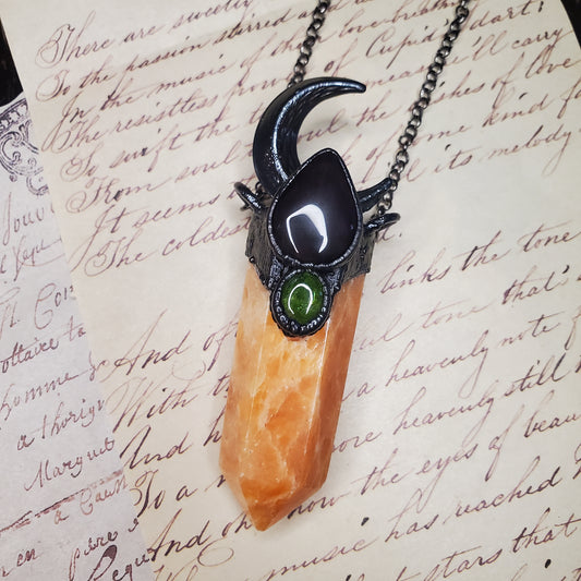 Orange Calcite and Velvet Obsidian Necklace