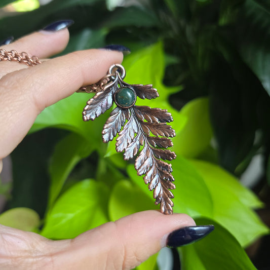 Real Fern Leaf & Moss Agate Necklace - From the Garden II