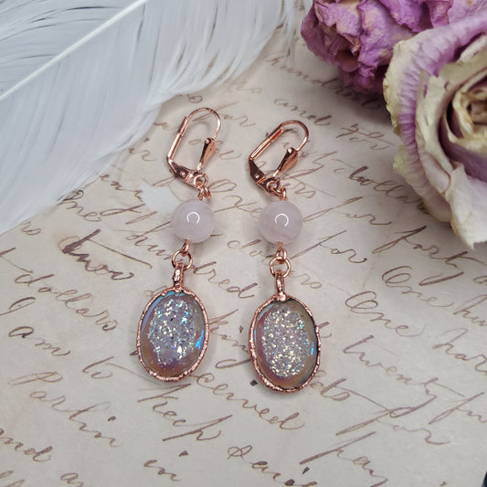 Rose Quartz & Angel Aura Druzy Earrings
