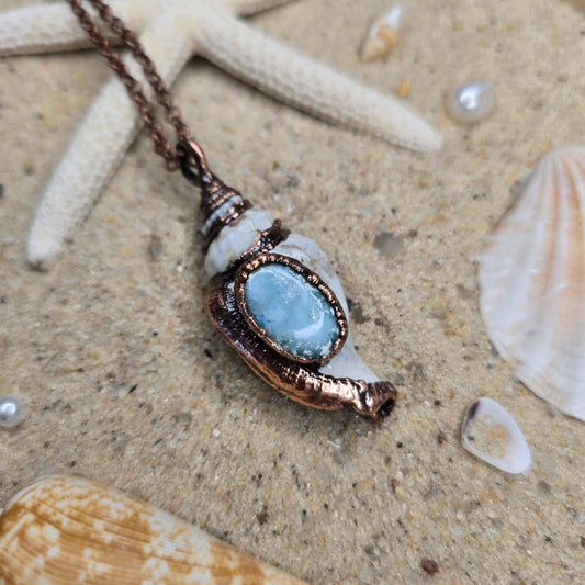 Siren's Relics - Larimar & Sea Shell Necklace