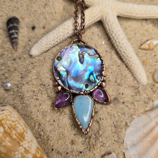 Siren's Relics - Abalone and Larimar Necklace #1