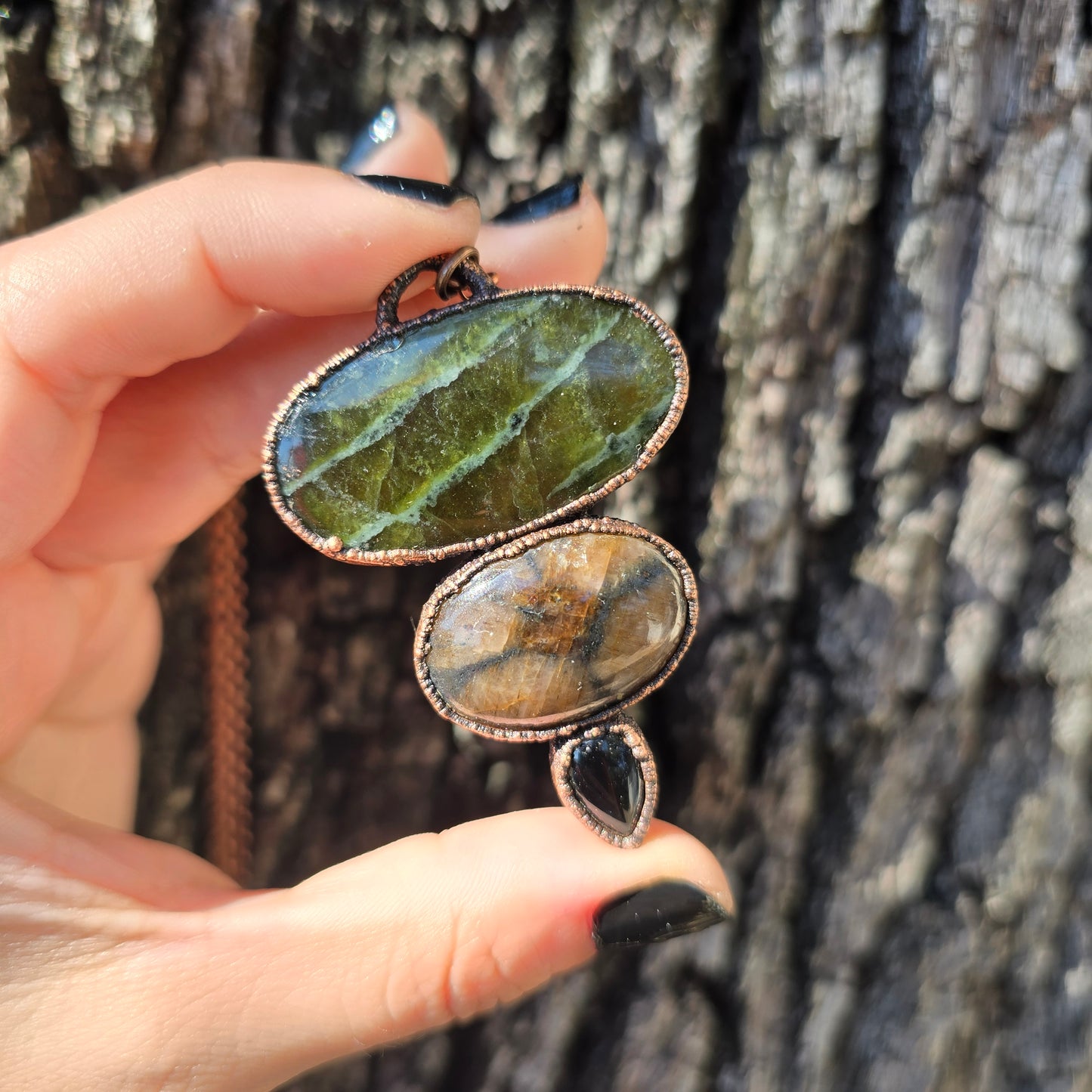 GOBLIN- Serpentine, Chiastolite, & Onyx Necklace