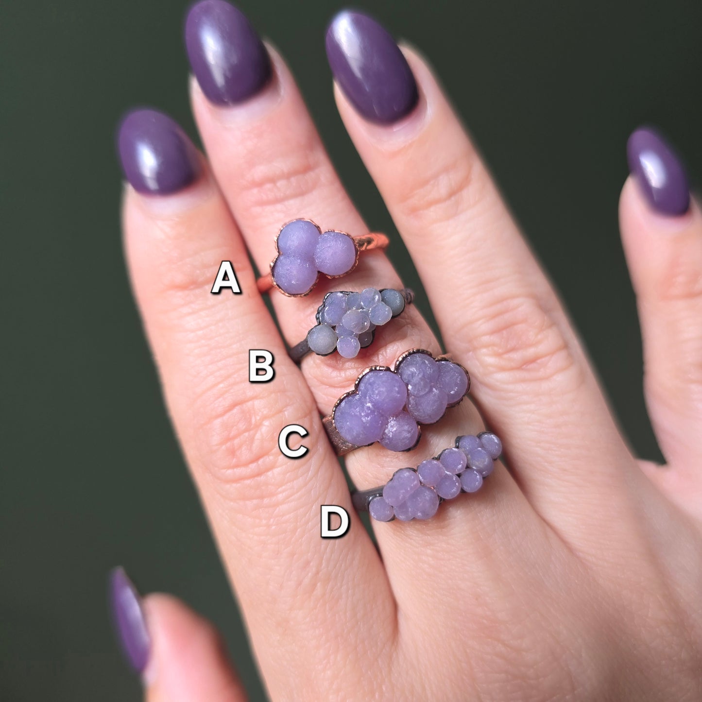 Grape Agate Cluster Rings