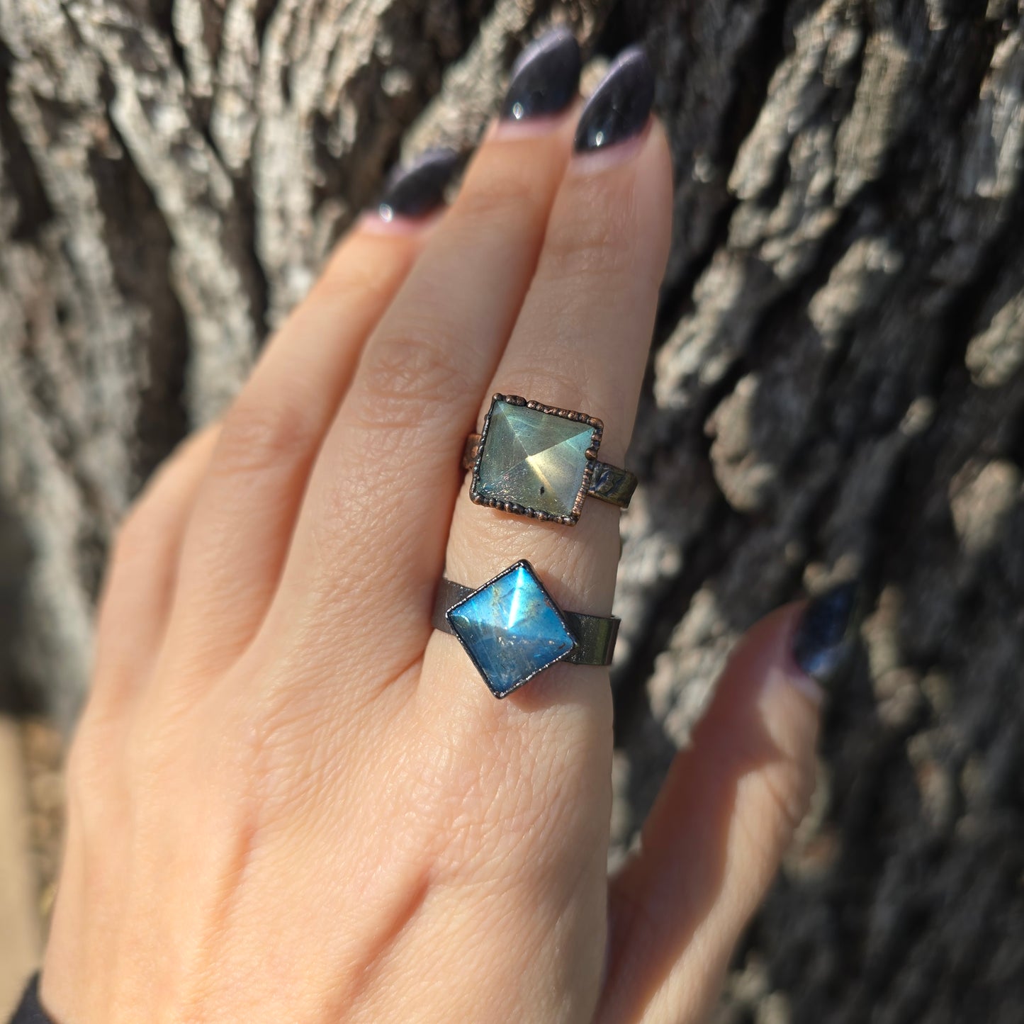 Labradorite Pyramid Rings