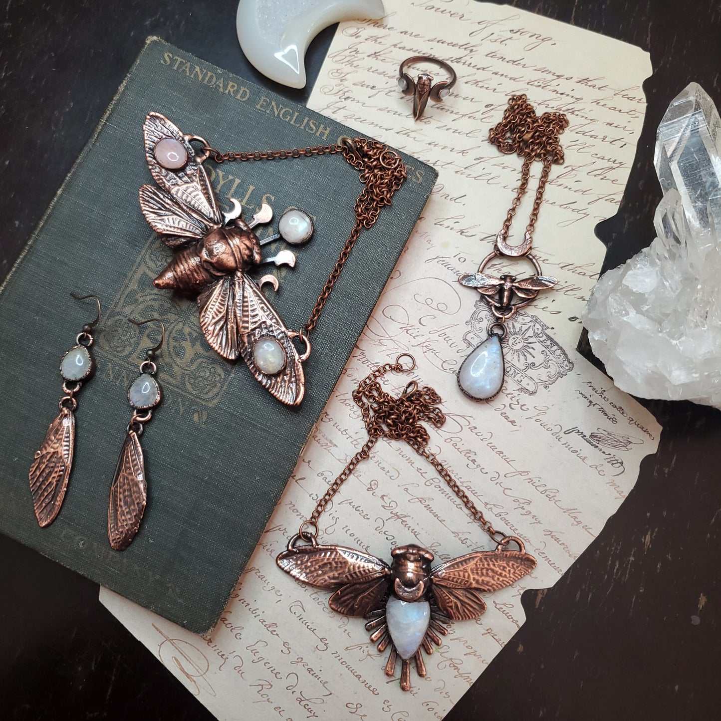 Summer Nights Collection - Moonstone Cicada Necklace