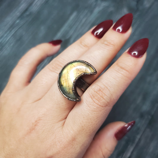 Cresent Moon Labradorite Ring