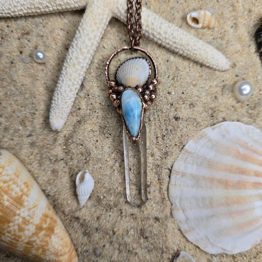 Siren's Relics - Larimar & Sea Shell Necklace