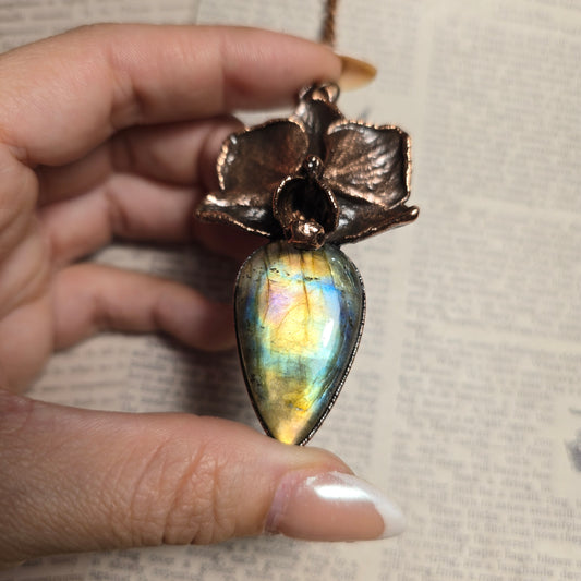 Electroformed Orchid Necklace - Labradorite