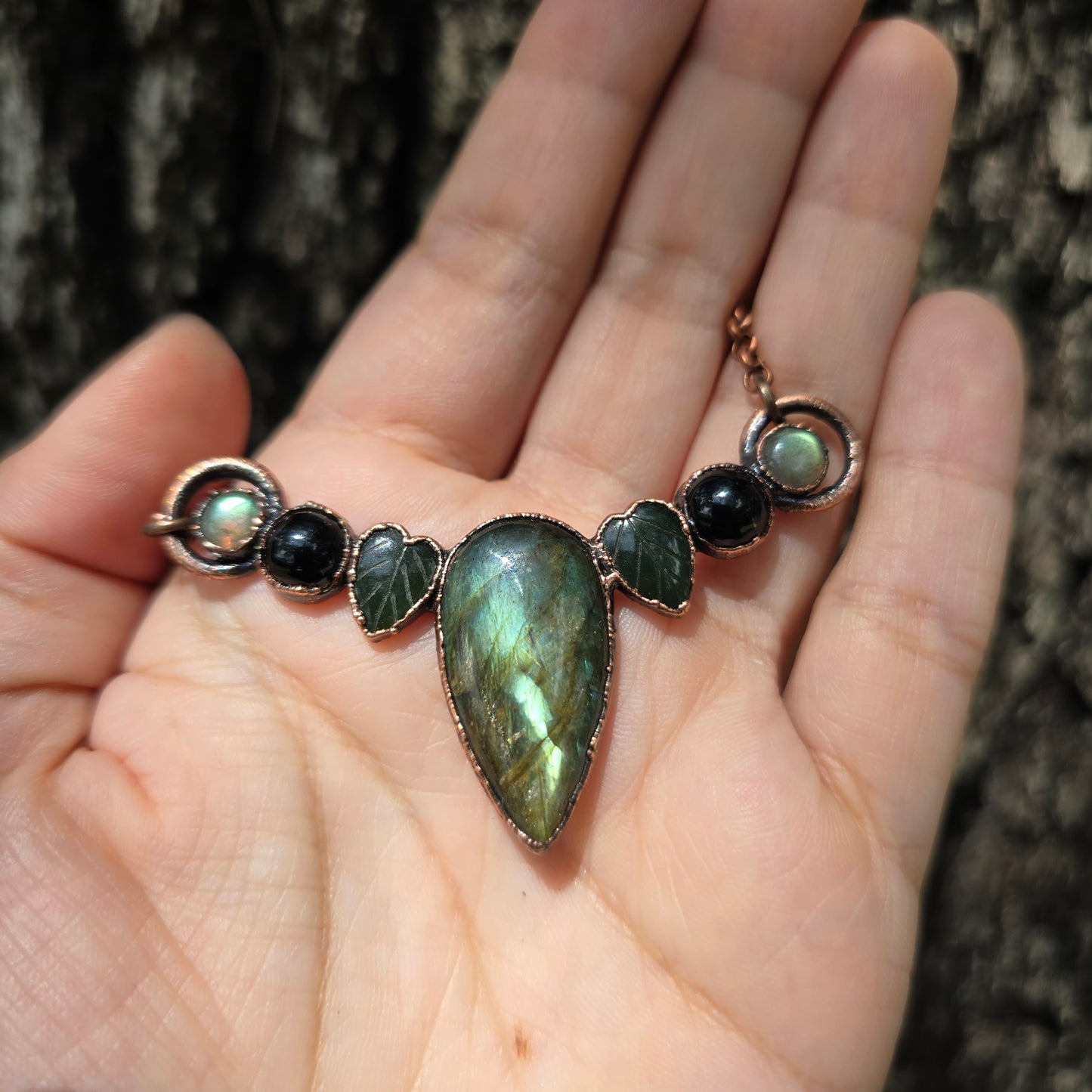 Labradorite, Jade, & Onyx Necklace