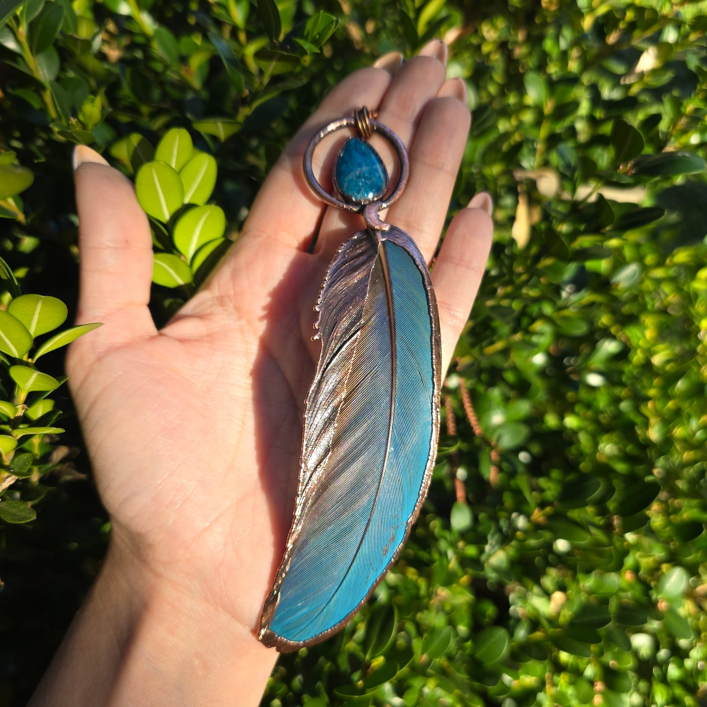 REAL Electroformed Feather - Blue Apatite