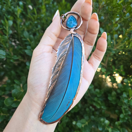 REAL Electroformed Feather - Blue Apatite