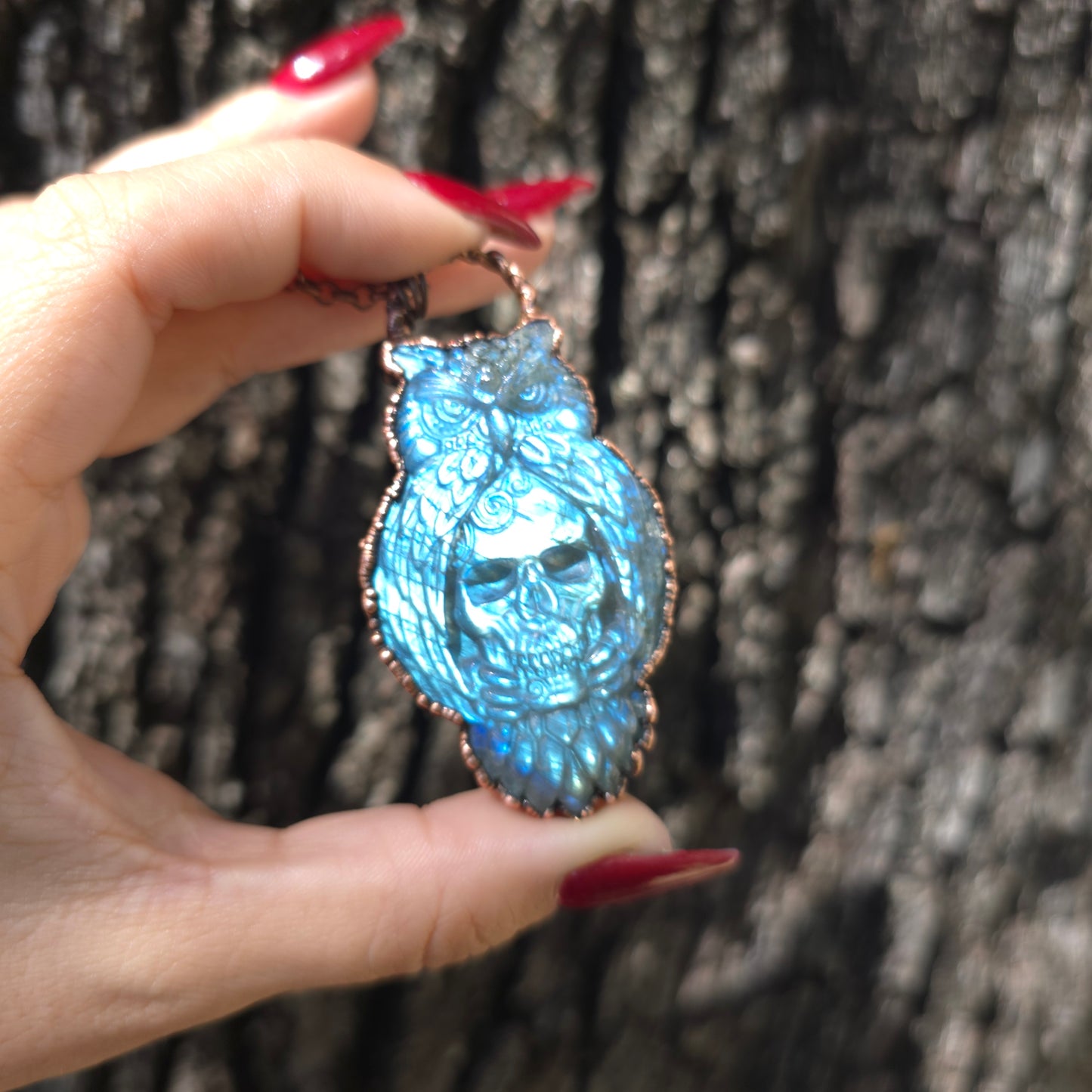 Labradorite Owl and Skull Necklace