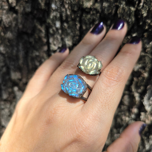 Carved Labradorite Flower Rings