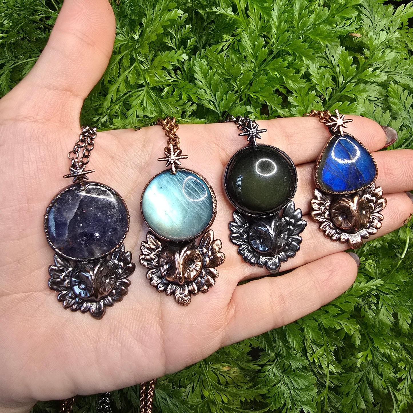 Blue Labradorite Owl Necklace