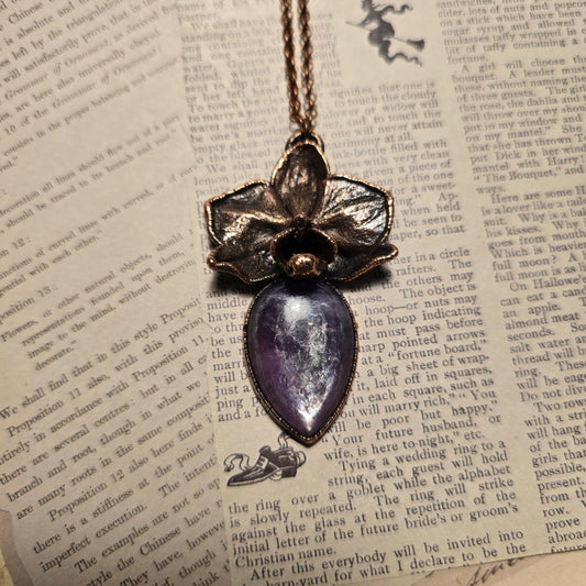 Electroformed Orchid Necklace - Lepidolite