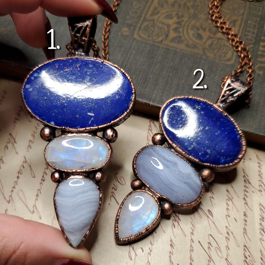 Lapis Lazuli, Moonstone, Blue Lace Agate Necklace