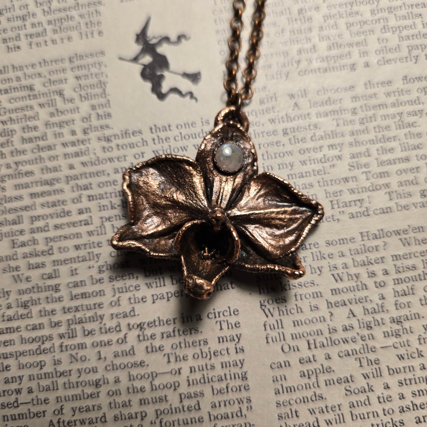 Electroformed Orchid Necklace - Moonstone