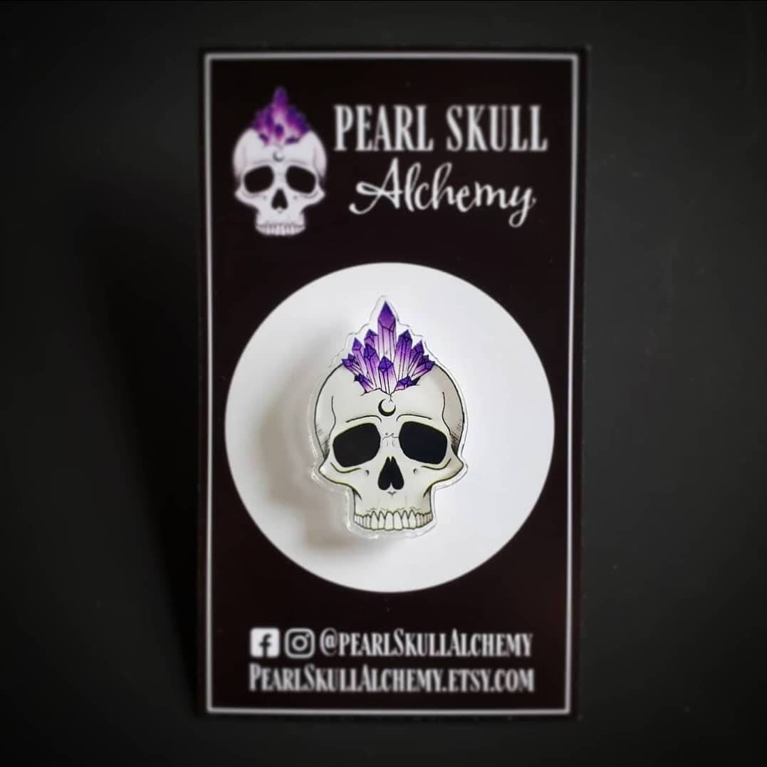 Amethyst Skull Acrylic Pin